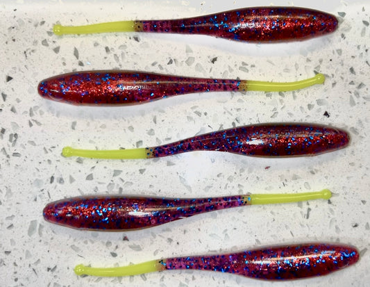 Ganchado Lures by LGF956 5.25” 'Laguna Shad' 5 Pack - Vino Tinto